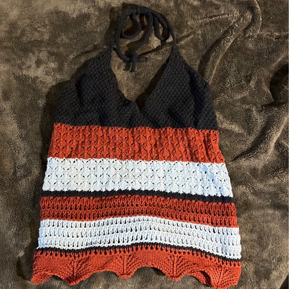 Mango Casual Crochet Crop Halter Sweater